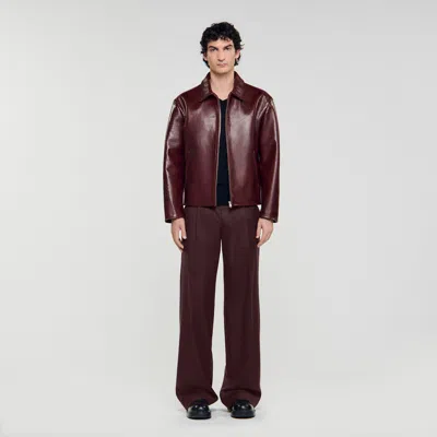 Sandro Classic Zip-up Leather Jacket In Brown
