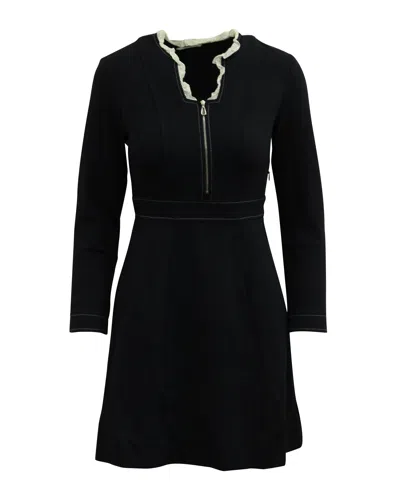Pre-owned Sandro Clay Ruffled Collar Dress In Navy Blue Polyester Viscose In Black