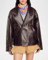 SANDRO CLEM WRAP DISTRESSED LAMBSKIN LEATHER JACKET