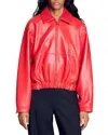 Sandro Clemy Zip Front Leather Jacket In Red