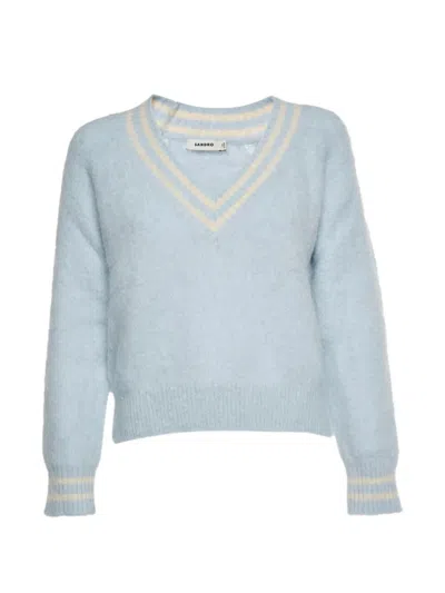 Pre-owned Sandro Cleo V-neck Sweater In Blue