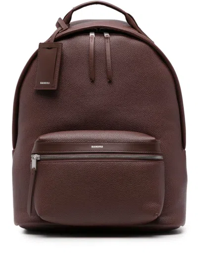 Sandro Coated-finish Zipped Backpack In 褐色