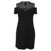 Sandro Cold Shoulder Mesh Trim Sheath Dress In Black Polyester In Black
