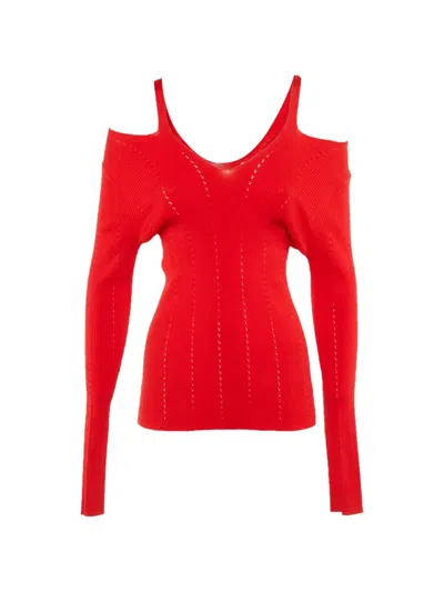 Pre-owned Sandro Cold-shoulder Ribbed Top In Red