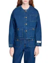 Sandro Collarless Denim Jacket In Blue
