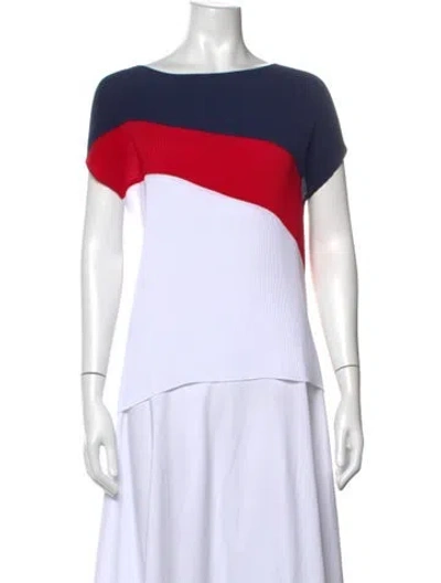 Pre-owned Sandro Colorblock Pattern Bateau Neckline Top In Blue/red