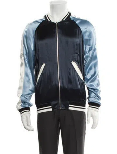 Pre-owned Sandro Colorblock Pattern Bomber Jacket In Blue