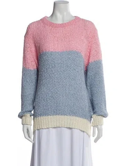 Pre-owned Sandro Colorblock Pattern Crew Neck Sweater In Blue