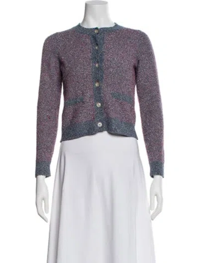 Pre-owned Sandro Colorblock Pattern Crew Neck Sweater In Purple