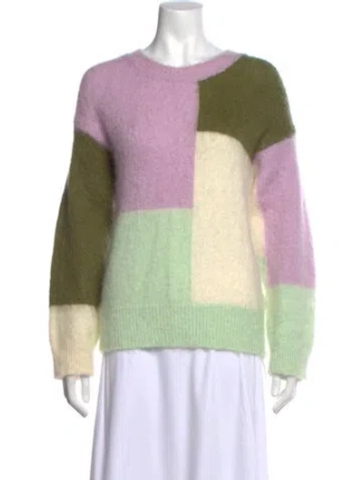 Pre-owned Sandro Colorblock Pattern Crew Neck Sweater In Purple