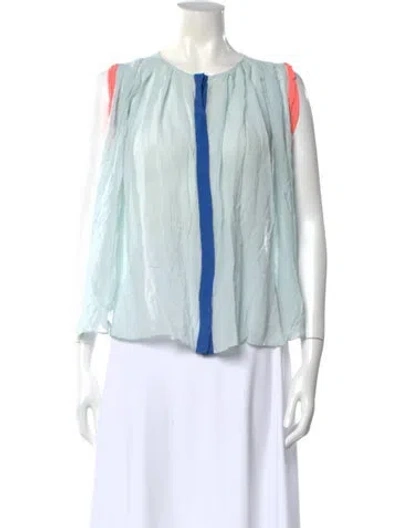 Pre-owned Sandro Colorblock Pattern Crew Neck Top In Blue