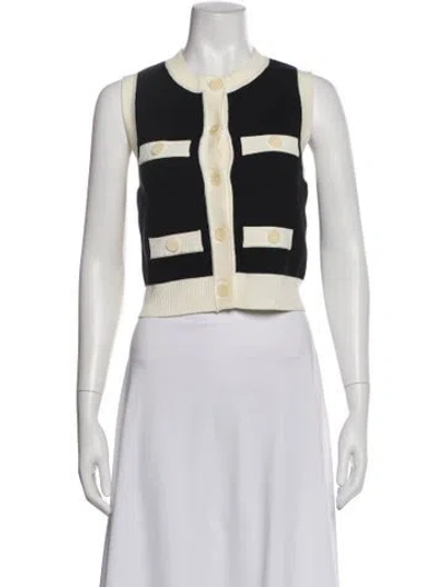 Pre-owned Sandro Colorblock Pattern Crew Neck Top In White