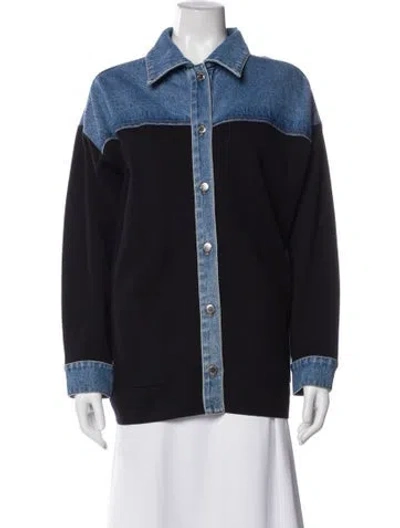 Pre-owned Sandro Colorblock Pattern Denim Jacket In Black