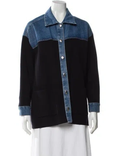 Pre-owned Sandro Colorblock Pattern Denim Jacket In Black