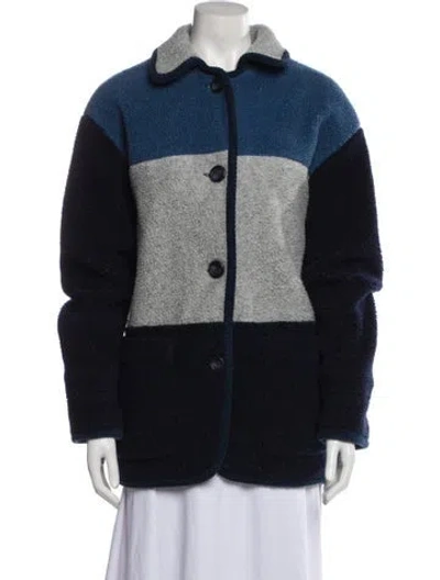 Pre-owned Sandro Colorblock Pattern Denim Jacket In Blue