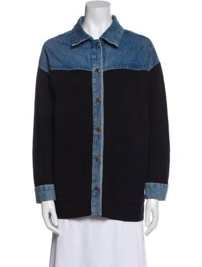 Pre-owned Sandro Colorblock Pattern Denim Jacket In Multi