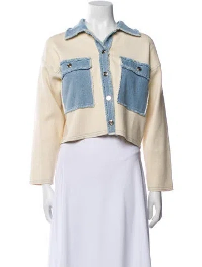 Pre-owned Sandro Colorblock Pattern Denim Jacket In Neutral