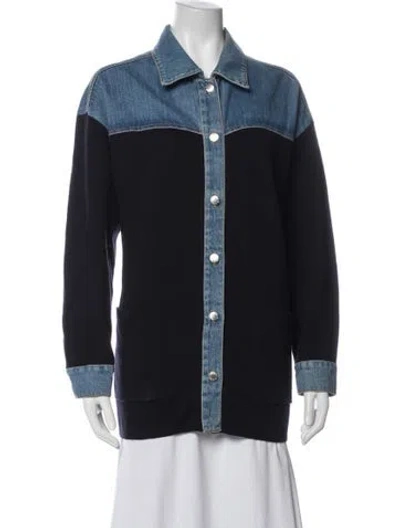 Pre-owned Sandro Colorblock Pattern Jacket In Blue