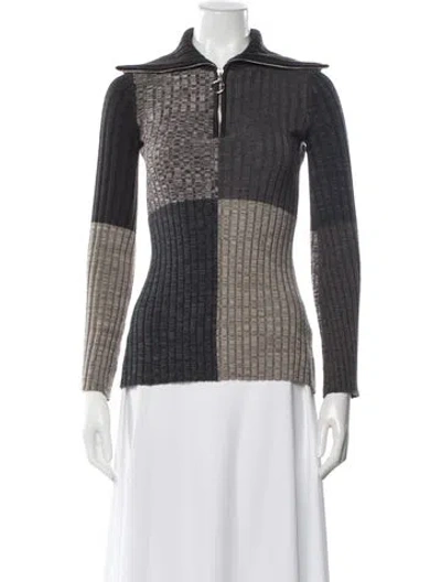 Pre-owned Sandro Colorblock Pattern Long Sleeve Top In Gray