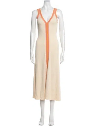 Pre-owned Sandro Colorblock Pattern Midi Length Dress In Orange