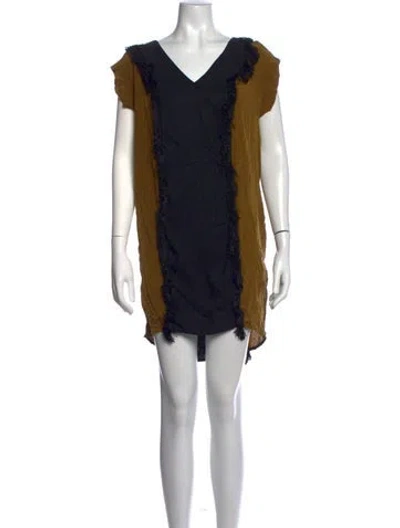 Pre-owned Sandro Colorblock Pattern Mini Dress In Brown