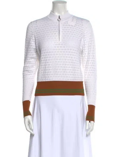 Pre-owned Sandro Colorblock Pattern Mock Neck Polo In White