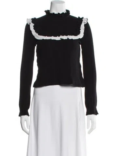 Pre-owned Sandro Colorblock Pattern Mock Neck Sweater In Black