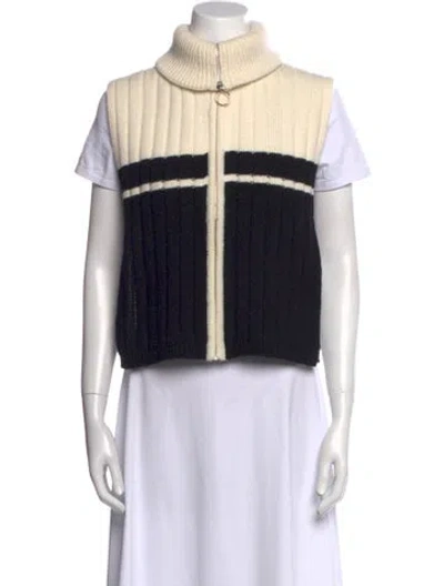 Pre-owned Sandro Colorblock Pattern Mock Neck Sweater In Black