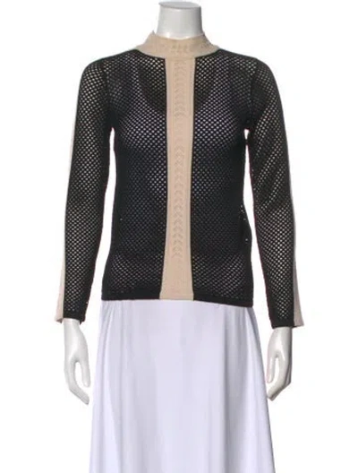 Pre-owned Sandro Colorblock Pattern Mock Neck Sweater In Black