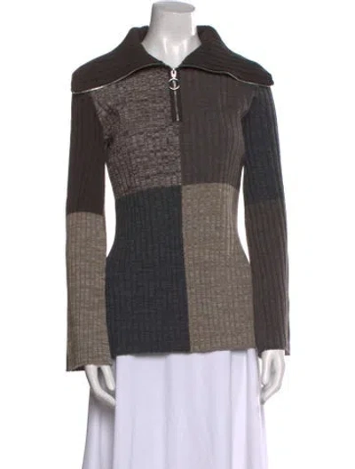 Pre-owned Sandro Colorblock Pattern Mock Neck Sweater In Brown