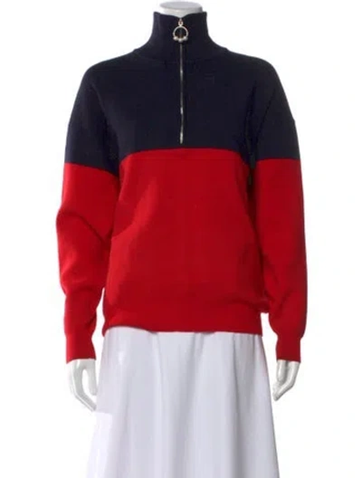 Pre-owned Sandro Colorblock Pattern Mock Neck Sweater In Red
