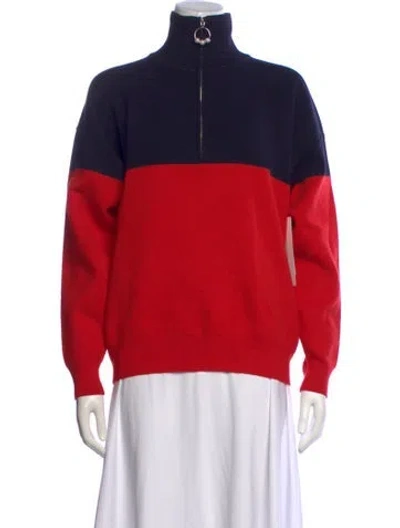 Pre-owned Sandro Colorblock Pattern Mock Neck Sweater In Red