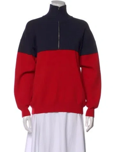 Pre-owned Sandro Colorblock Pattern Mock Neck Sweatshirt In Red