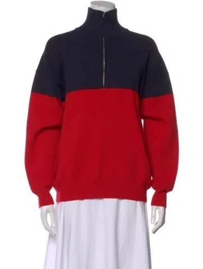 Pre-owned Sandro Colorblock Pattern Mock Neck Sweatshirt In Red