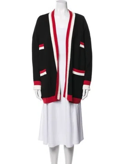 Pre-owned Sandro Colorblock Pattern Open Front Sweater In Black