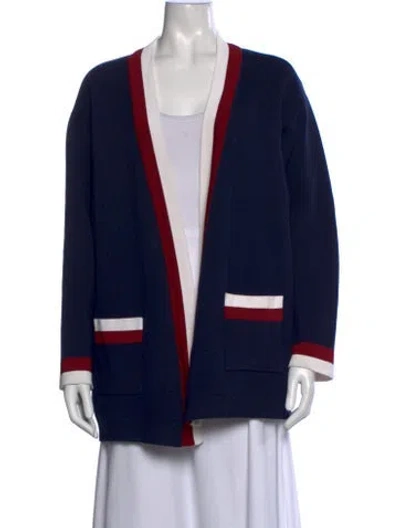 Pre-owned Sandro Colorblock Pattern Open Front Sweater In Blue