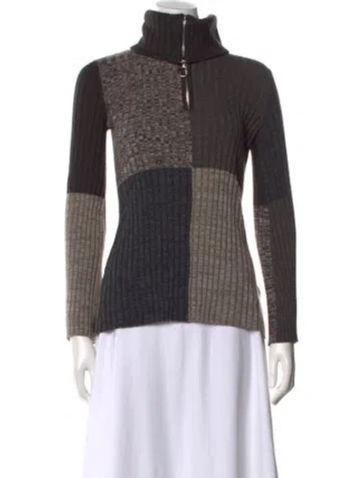 Pre-owned Sandro Colorblock Pattern Turtleneck Sweater In Brown