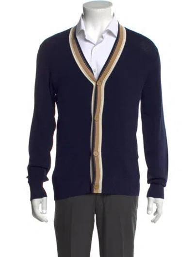 Pre-owned Sandro Colorblock Pattern V-neck Cardigan In Blue