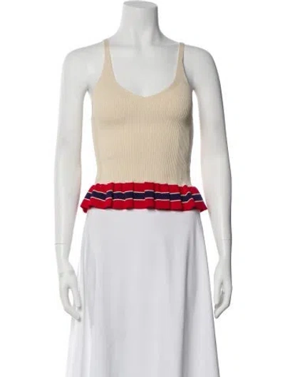 Pre-owned Sandro Colorblock Pattern V-neck Crop Top In Neutral