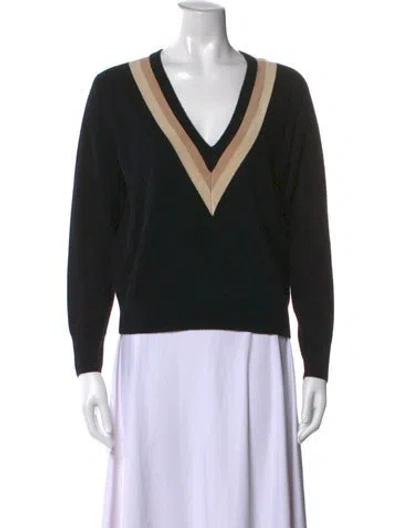 Pre-owned Sandro Colorblock Pattern V-neck Sweater In Black