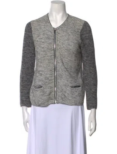 Pre-owned Sandro Colorblock Pattern V-neck Sweater In Gray