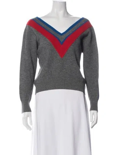 Pre-owned Sandro Colorblock Pattern V-neck Sweater In Gray