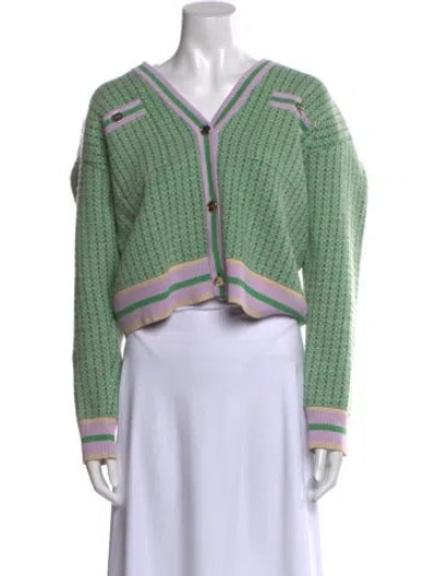 Pre-owned Sandro Colorblock Pattern V-neck Sweater In Green