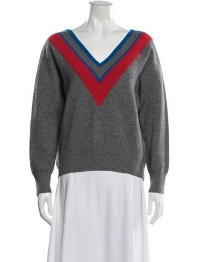 Pre-owned Sandro Colorblock Pattern V-neck Sweater In Grey