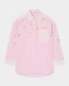 Sandro Womens Roses Embellished Striped Cotton Shirt In Pink