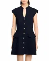 Sandro Womens Black Capped-sleeves Buttoned Knitted Mini Dress In Blue