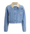 Sandro Womens Contrast-collar Stud-embellished Cropped Denim Jacket Bleus In Blue
