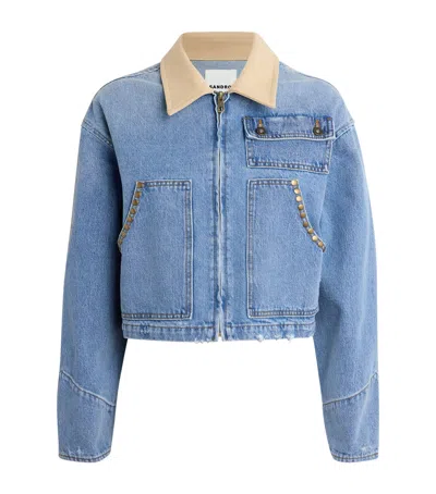 SANDRO CONTRAST-COLLAR DENIM JACKET
