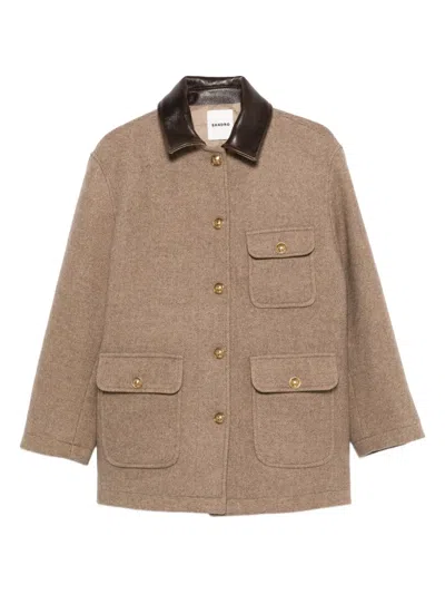 Sandro Einreihiger Mantel Mit Kontrastkragen In Brown