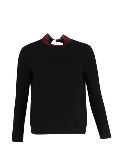 Pre-owned Sandro Contrast Collar Jumper In Black
